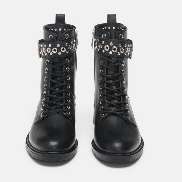Zara Shoes Studded Leather Ankle Boots Poshmark